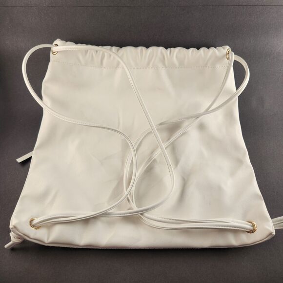 ALDO 15" Backpack White on Black Cut Design Zipper Pockets Drawstring Closure - Picture 2 of 11